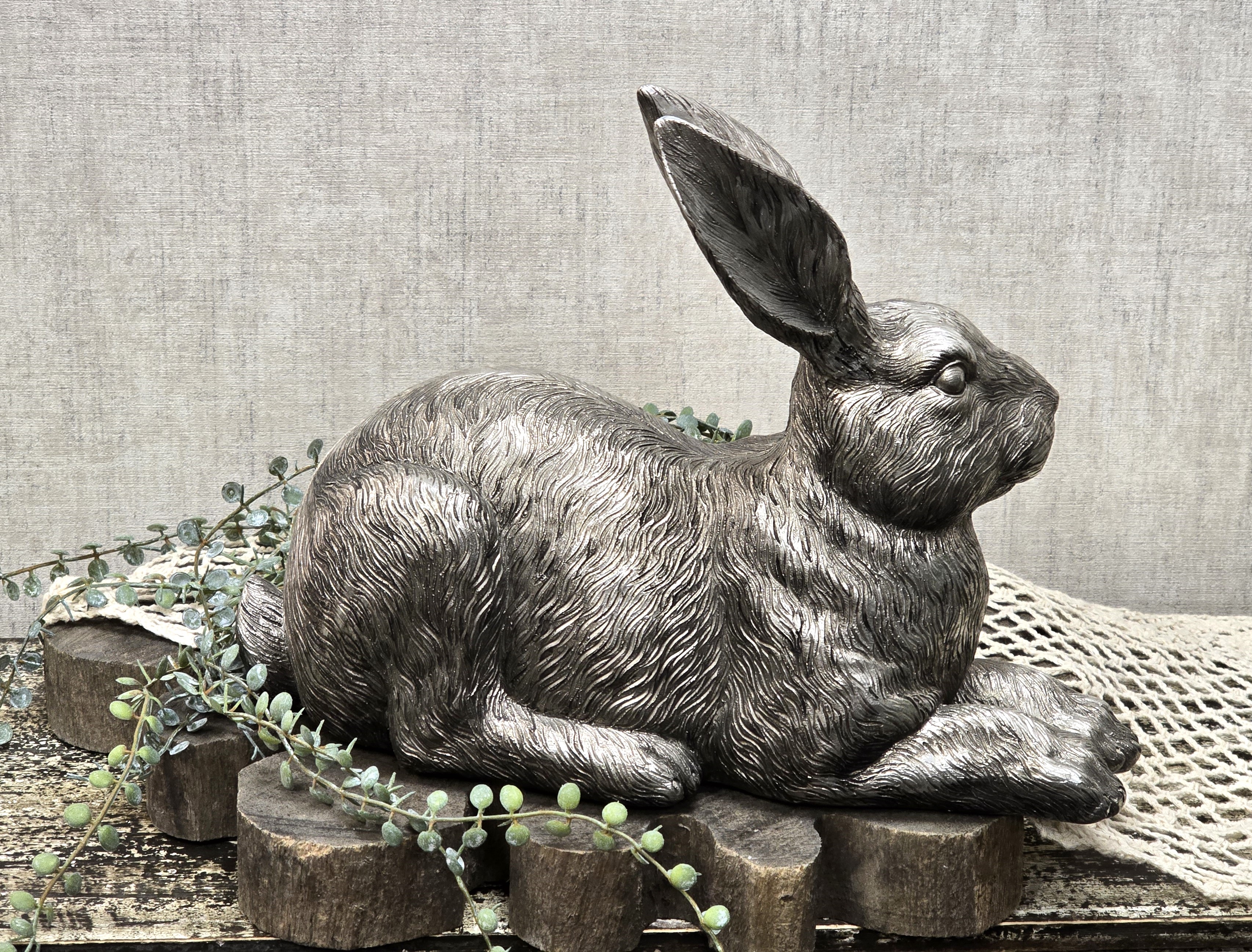 Hasenbüste in Silber – Hasenfigur nostalgisch – Hase – Osterhase Landhaus – Osterfigur  