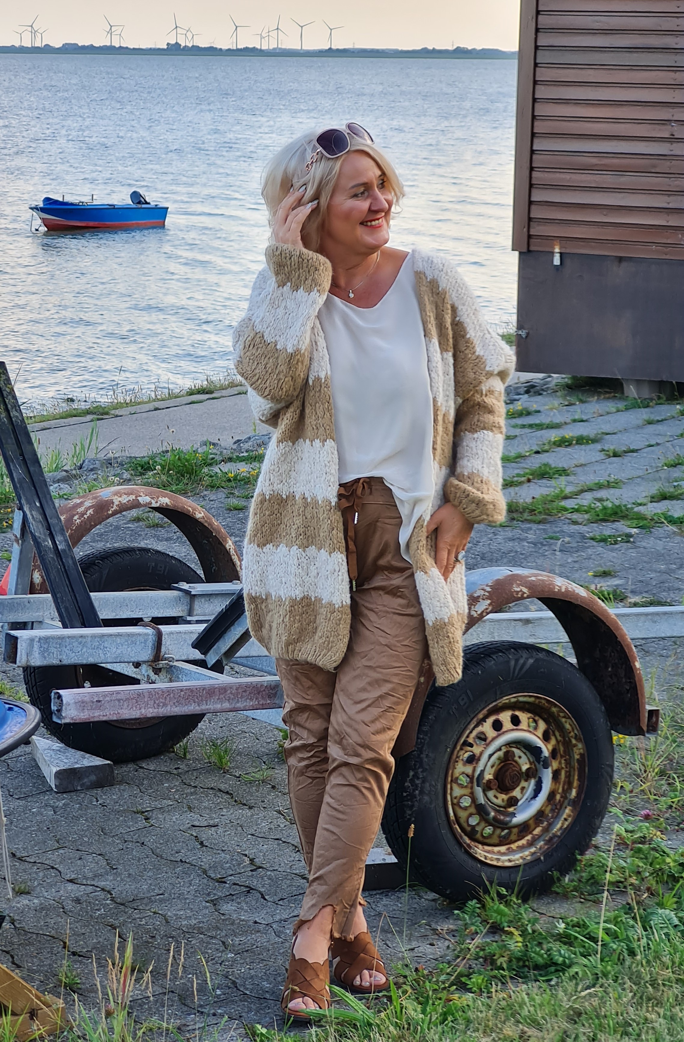 Strickjacke gestreift– Strickmantel – Cardigan – „Anna“ 