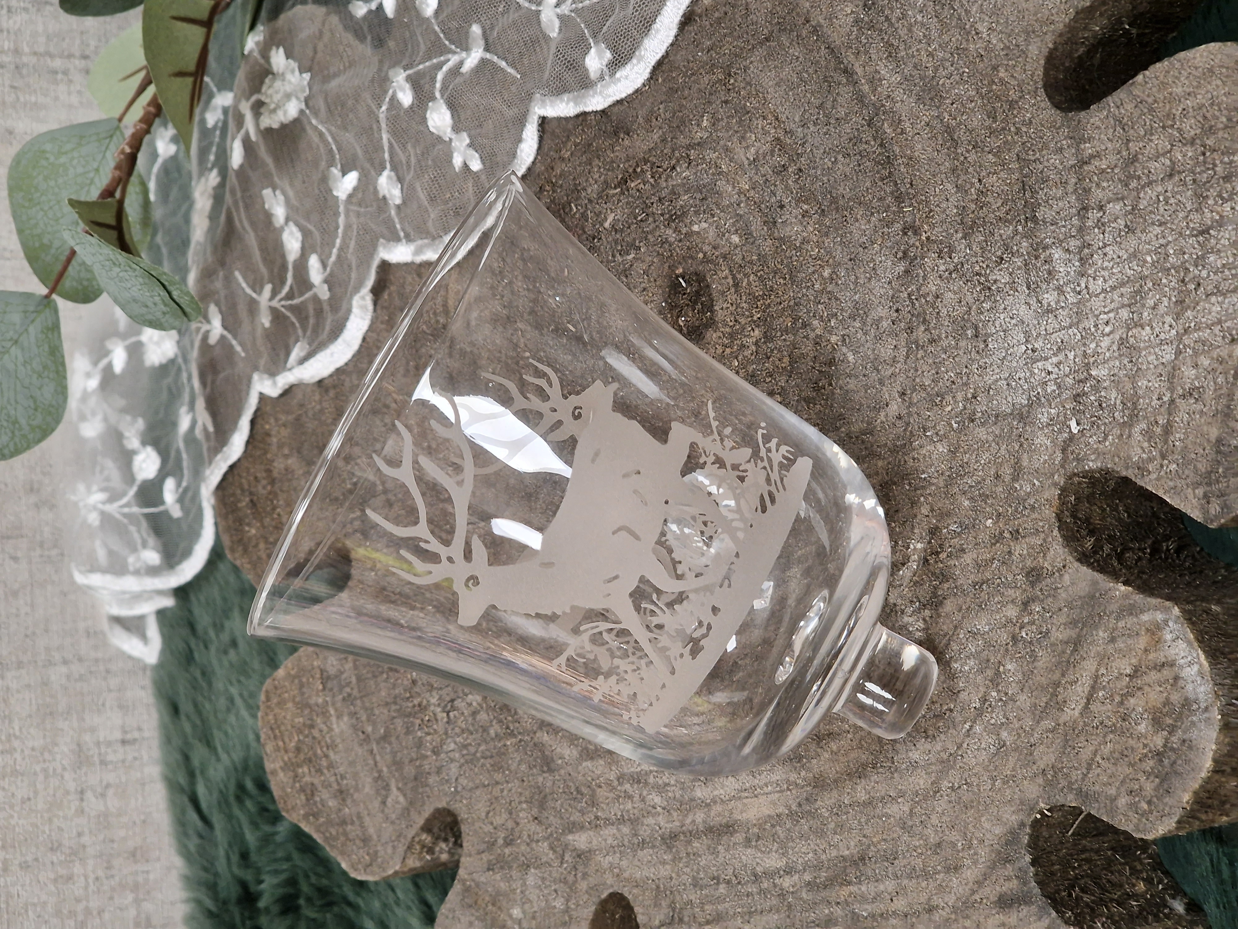 KRÖMER Teelichtaufsatz, Windlichtaufsatz, Aufsatzglas  "BOUQUET" für Kerzenleuchter – Glasaufsatz – Teelichtglas – Kerzenglas Hirsch klar mit Schliff  für Kerzenständer 