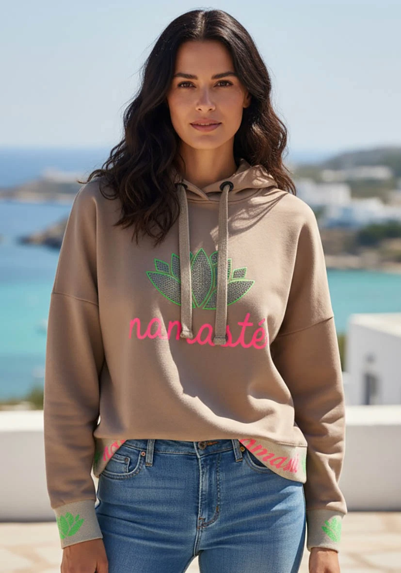 Miss Goodlife Hoodie „Namaste Strass – sand“  – Sweater Sweatshirt – Longsleeve – Sweatshirt MG13611 Roundneck Love 