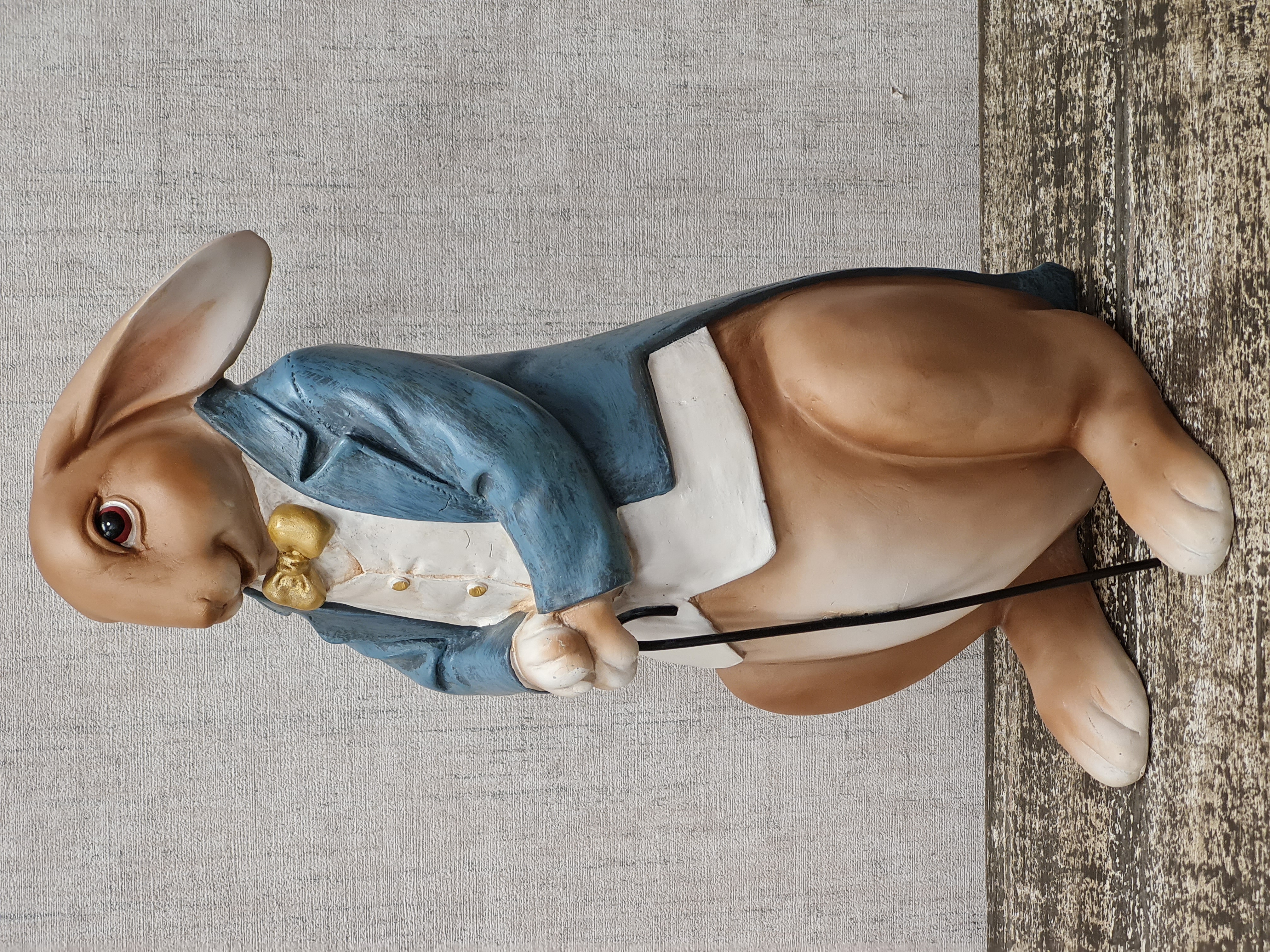 Osterhase blau– Kaninchen – Osterfigur nostalgisch – Hase – H32x 16x T13cm