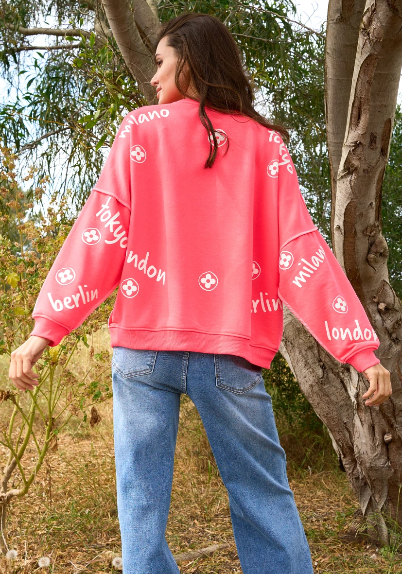 Miss Goodlife „Roundneck Heartface City – neonpink“  – Sweater Sweatshirt – Longsleeve – Sweatshirt MG12993 Roundneck Love  Kopie