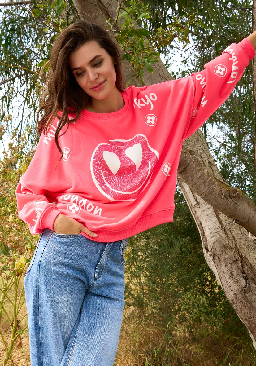 Miss Goodlife „Roundneck Heartface City – neonpink“  – Sweater Sweatshirt – Longsleeve – Sweatshirt MG12993 Roundneck Love  Kopie