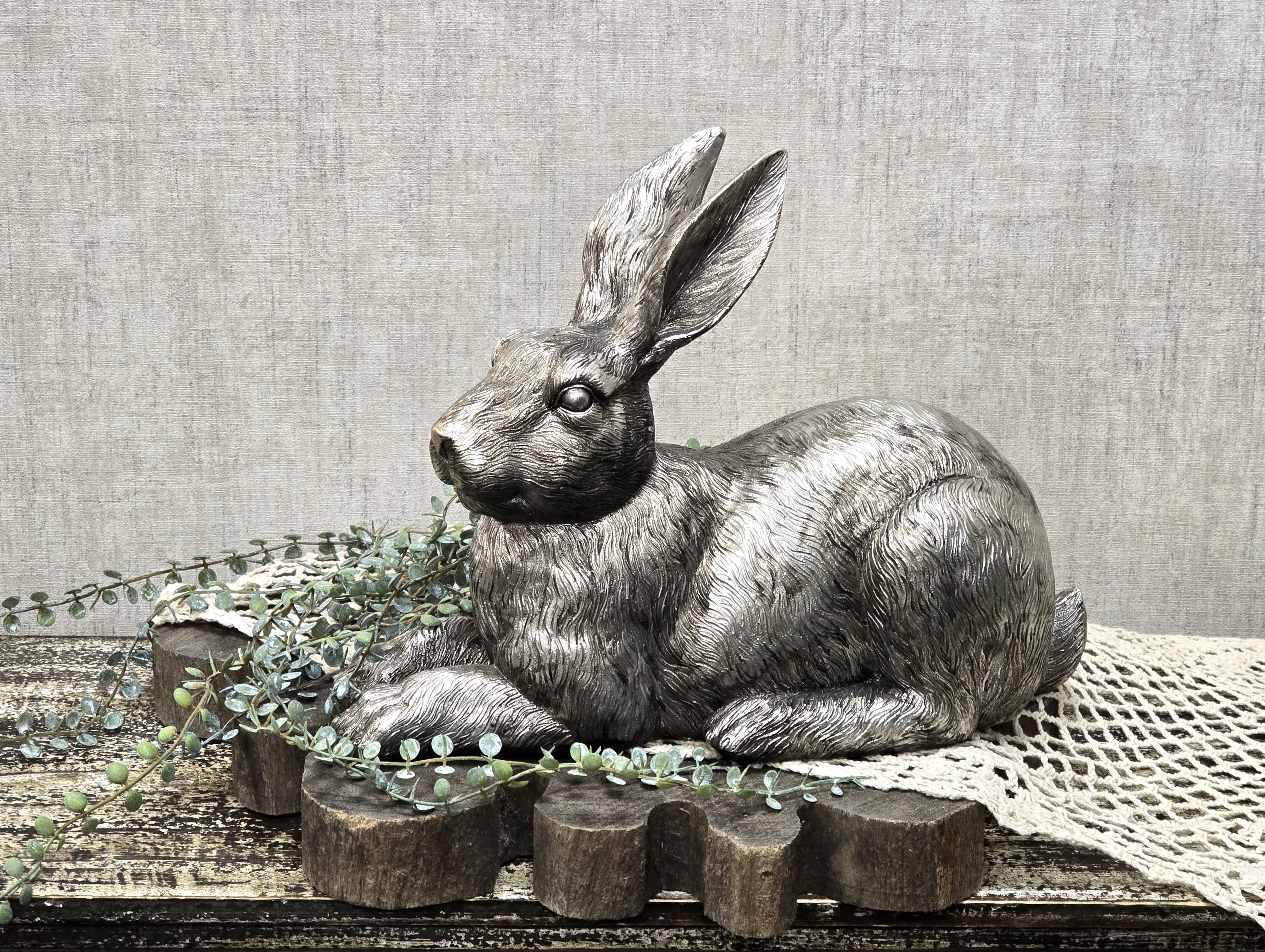 Hasenbüste in Silber – Hasenfigur nostalgisch – Hase – Osterhase Landhaus – Osterfigur  