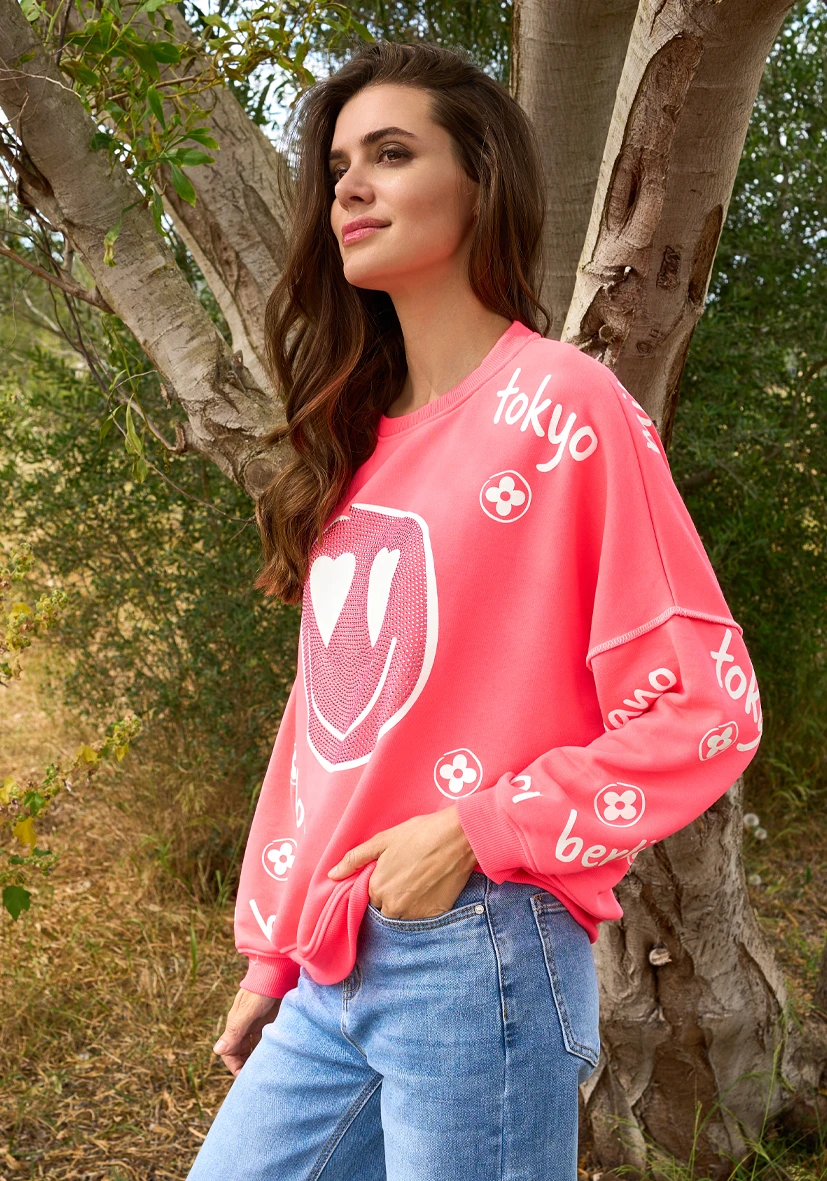 Miss Goodlife „Roundneck Heartface City – neonpink“  – Sweater Sweatshirt – Longsleeve – Sweatshirt MG12993 Roundneck Love  Kopie