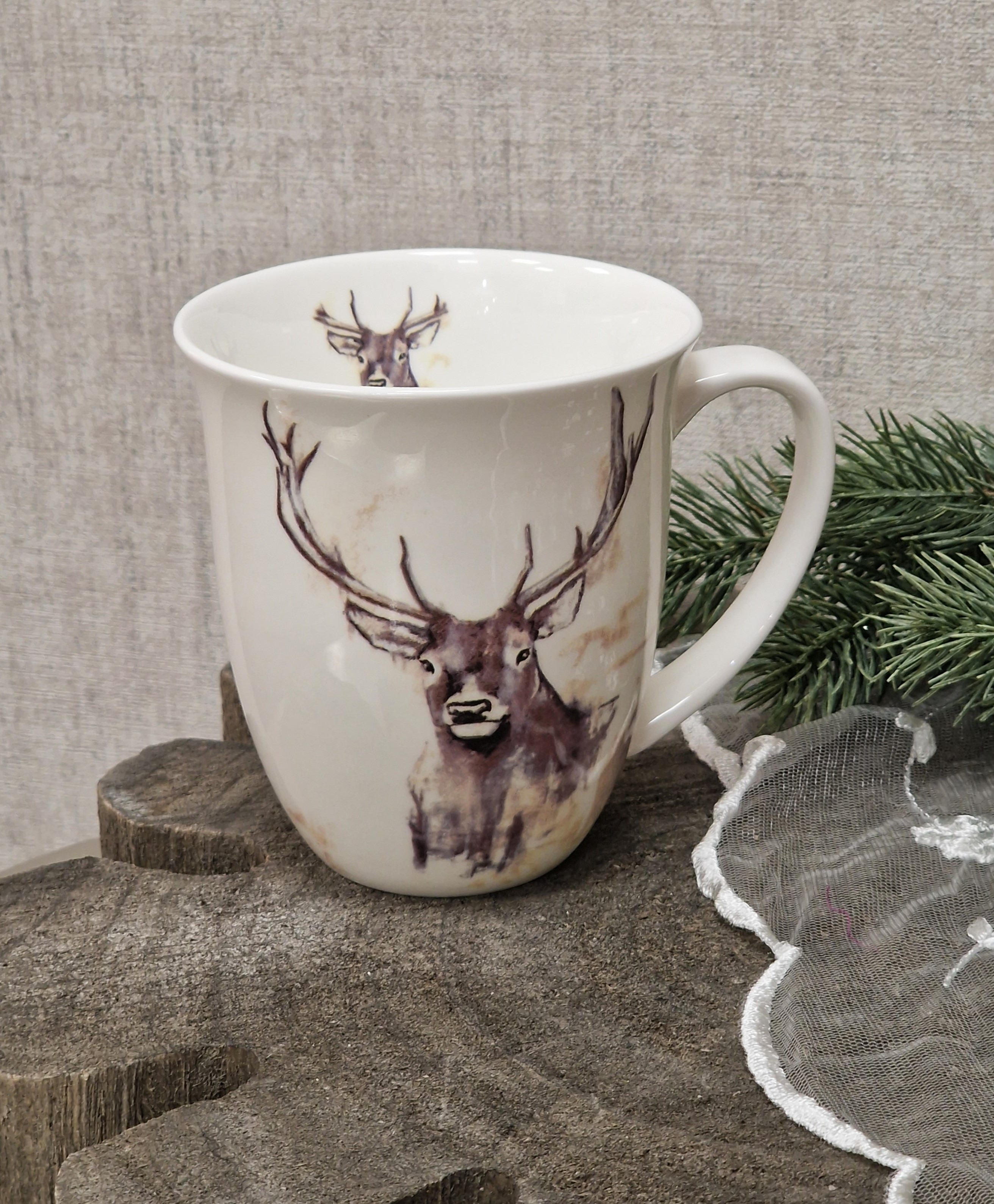 Ambiente Becher "Hirsch" – Kaffeetasse – Tasse mit Henkel – Porzellantasse