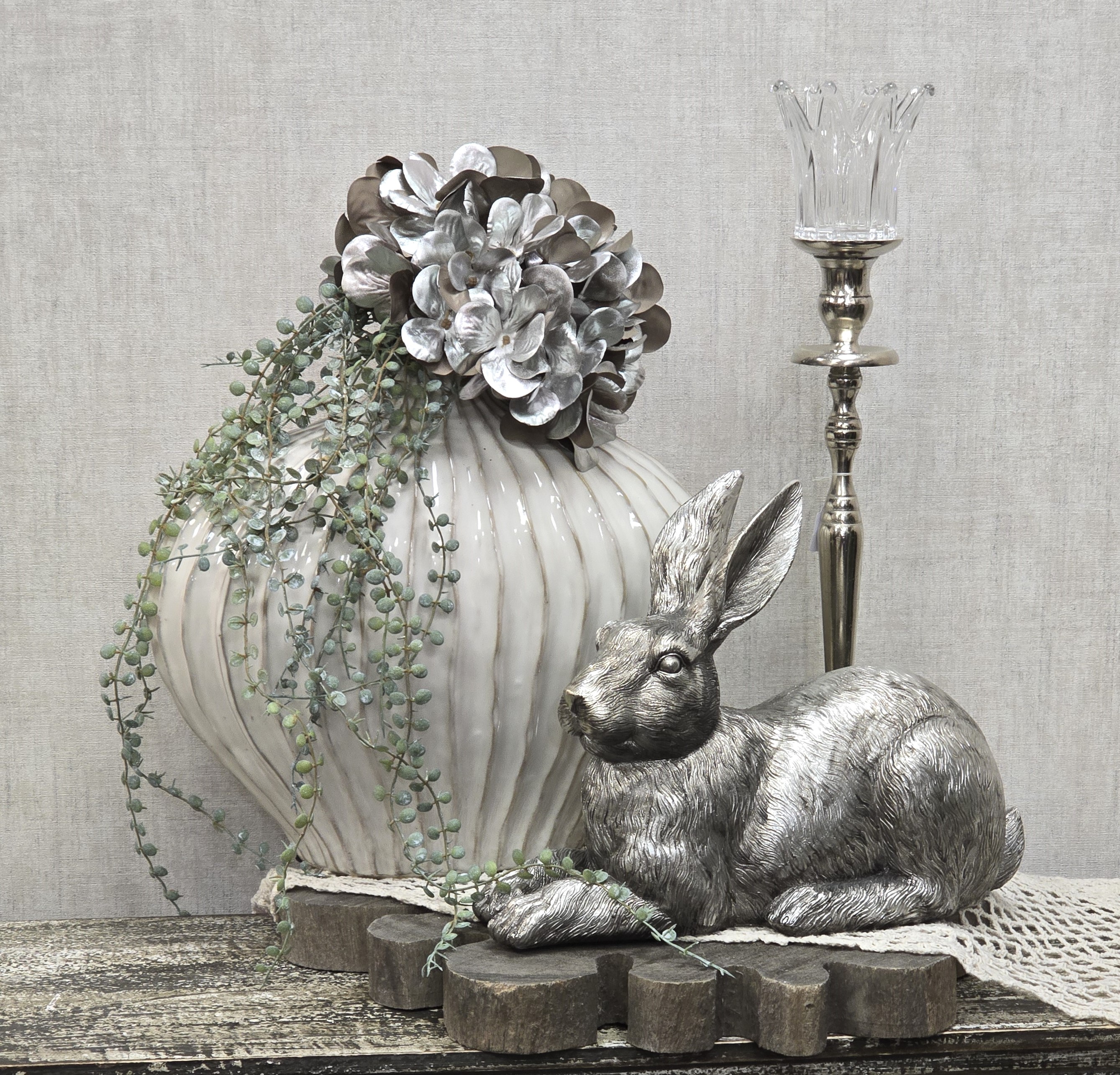 Hasenbüste in Silber – Hasenfigur nostalgisch – Hase – Osterhase Landhaus – Osterfigur  