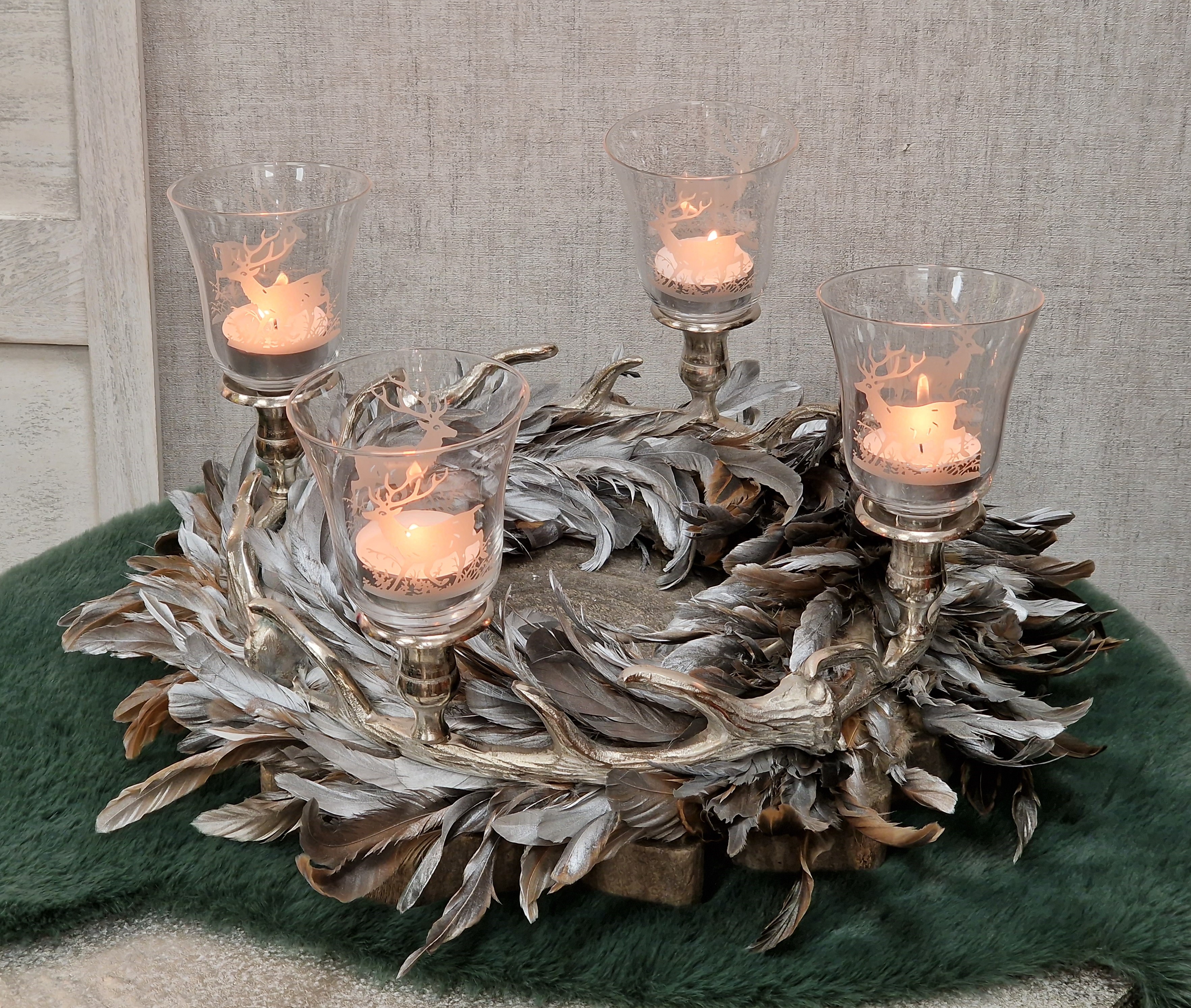 KRÖMER Teelichtaufsatz, Windlichtaufsatz, Aufsatzglas  "BOUQUET" für Kerzenleuchter – Glasaufsatz – Teelichtglas – Kerzenglas Hirsch klar mit Schliff  für Kerzenständer 